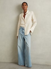 Reiss Beige Caro Viscose-Linen High-Low Shirt - Image 1 of 7