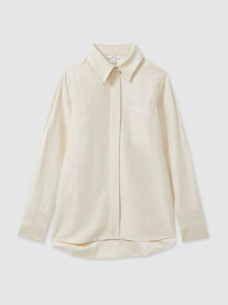 Reiss Beige Caro Viscose-Linen High-Low Shirt - Image 2 of 7