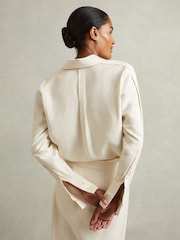 Reiss Beige Caro Viscose-Linen High-Low Shirt - Image 4 of 7