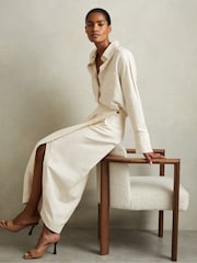 Reiss Beige Caro Viscose-Linen High-Low Shirt - Image 5 of 7