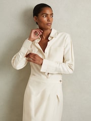Reiss Beige Caro Viscose-Linen High-Low Shirt - Image 6 of 7