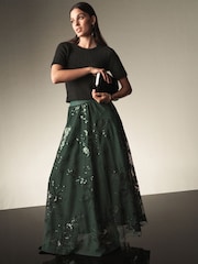 Green Sequin Maxi Skirt - Image 1 of 6