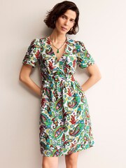 Boden Cream Petite Eve 100% Linen Short Dress - Image 4 of 5