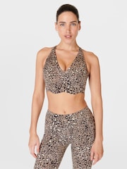 Sweaty Betty Brown Luxe Leopard Print Power Contour Plunge Bra - Image 2 of 7