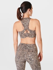 Sweaty Betty Brown Luxe Leopard Print Power Contour Plunge Bra - Image 3 of 7