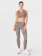 Sweaty Betty Brown Luxe Leopard Print Power Contour Plunge Bra - Image 4 of 7