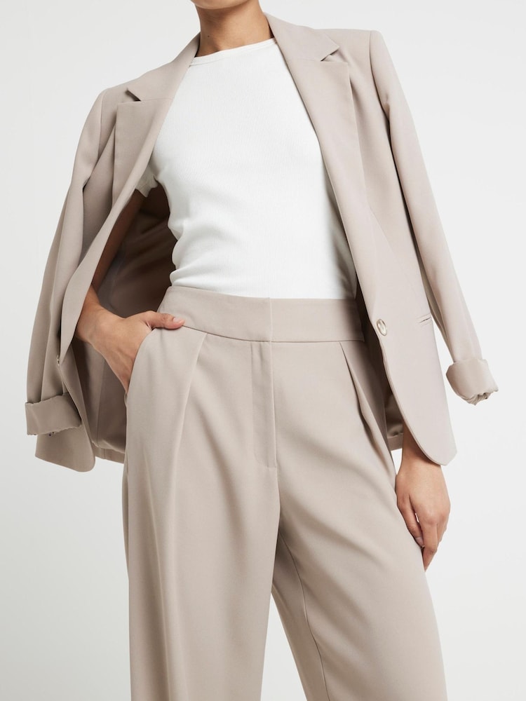 River Island Beige Wide Leg Pleated Tailored Trousers - Image 1 of 1 River Island Beige Wide Leg Pleated Tailored Trousers - Image 1 of 1