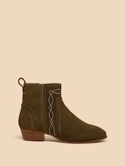 White Stuff Green Cedar Suede Embroidered Boots - Image 1 of 4