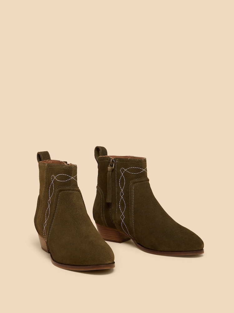White Stuff Green Cedar Suede Embroidered Boots - Image 2 of 4