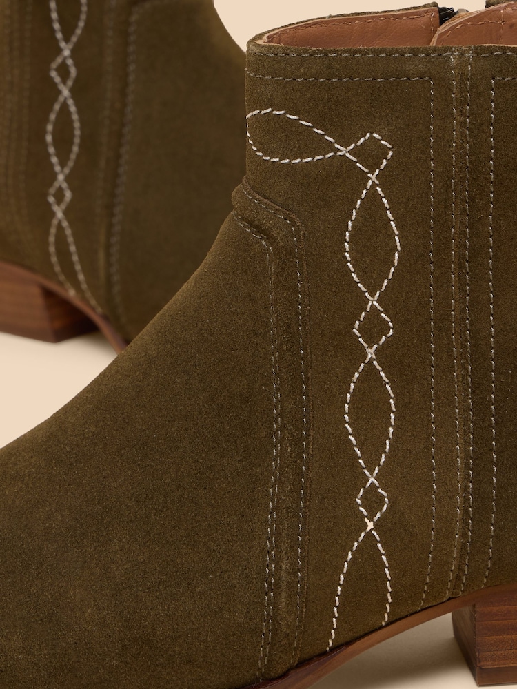 White Stuff Green Cedar Suede Embroidered Boots - Image 4 of 4
