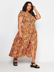 Yours Curve Multi Floral Print Shirred Bardot Maxi Dress - Image 2 of 6