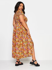 Yours Curve Multi Floral Print Shirred Bardot Maxi Dress - Image 4 of 6