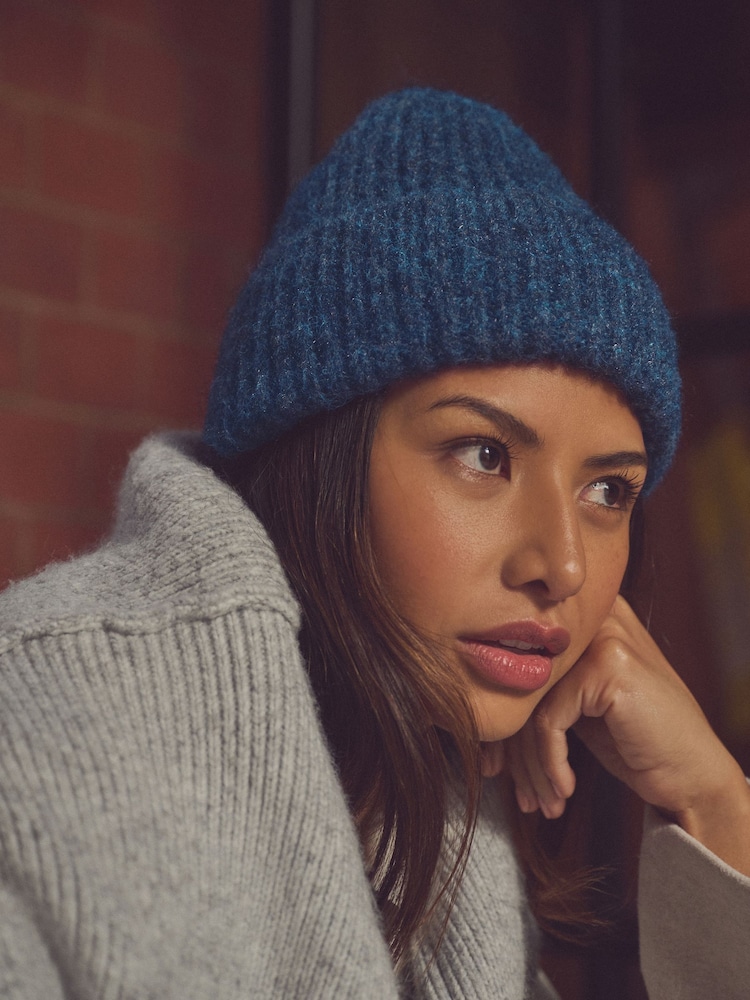 Navy Blue Knitted Beanie Hat - Image 1 of 4