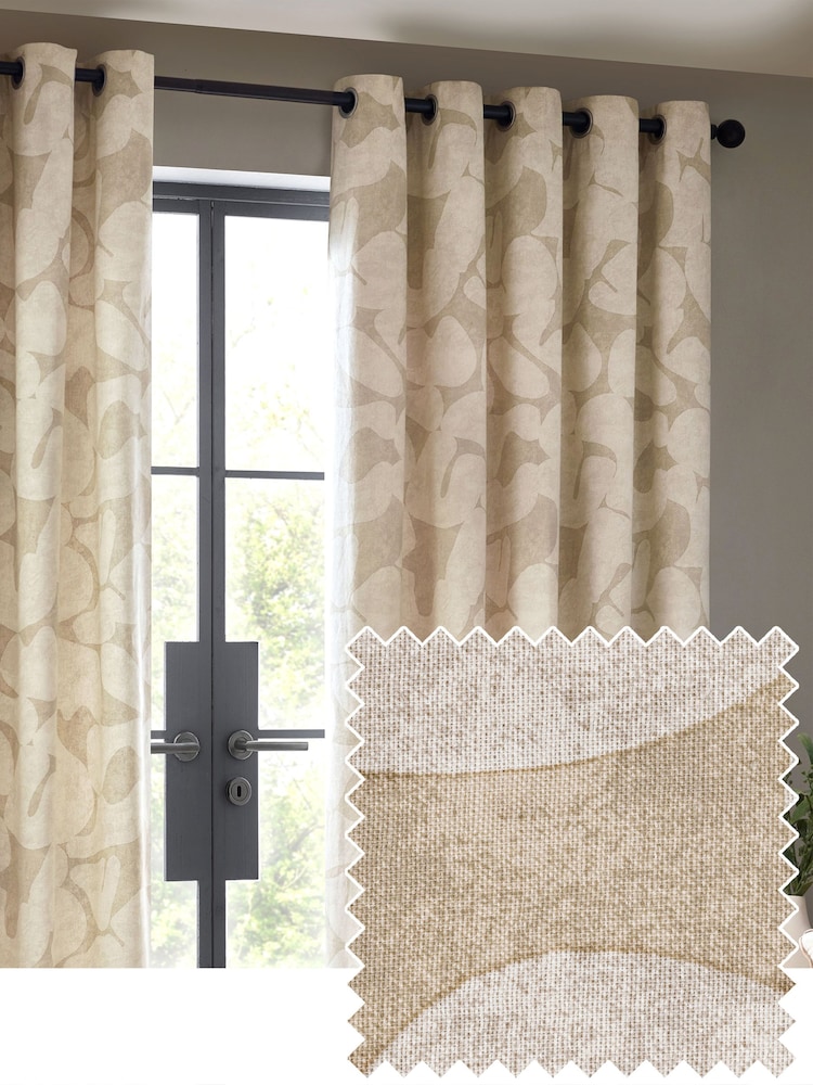 HÖEM Natural Brinn Abstract Geometric Eyelet 100% Cotton Curtains - Image 1 of 5