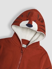JoJo Maman Bébé Rust Orange Tiger Appliqué Novelty Cosy Hoodie - Image 3 of 3