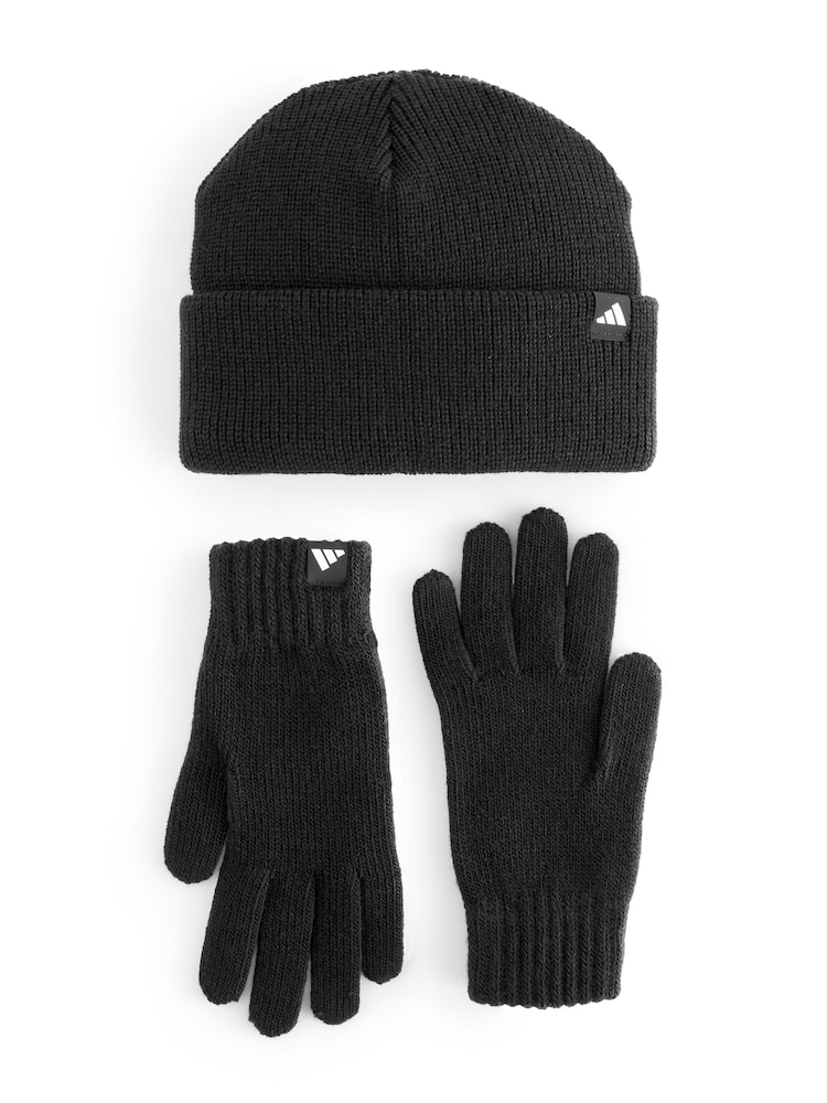 adidas Black/White Hat and Gloves Set Kids - Image 1 of 5