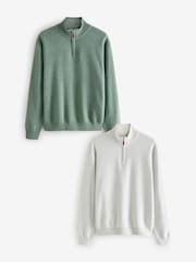 Vert sauge Vert/Oatmeal - Coupe classique 100% Coton Premium Quarter Zip Pull 2 Lot - Image 1 de 8