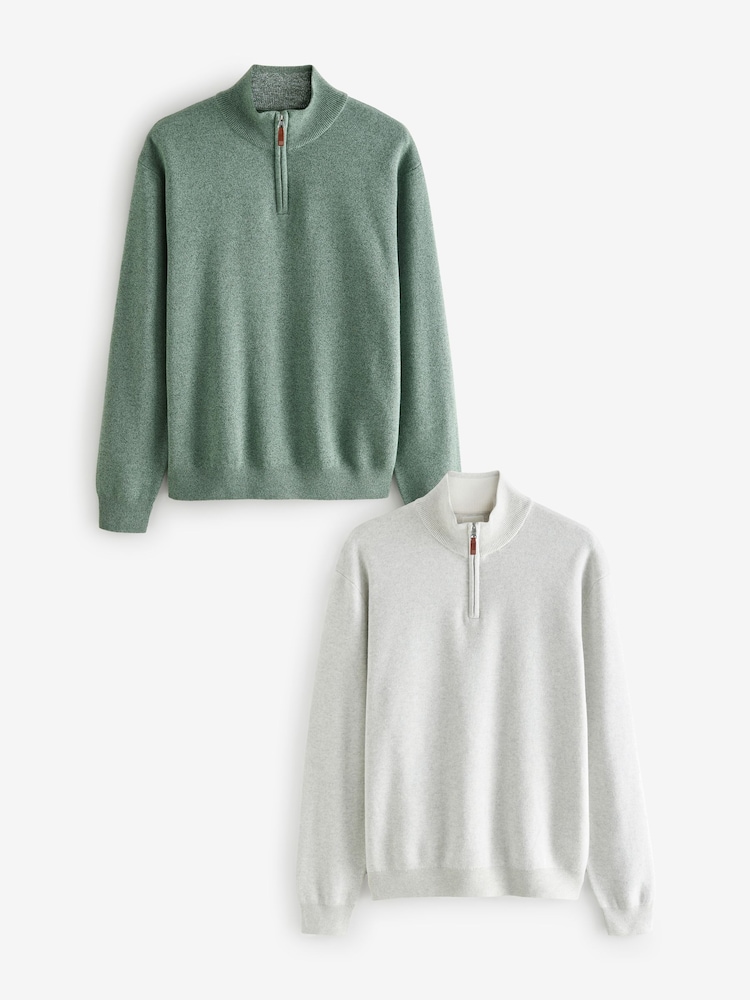 Vert sauge Vert/Oatmeal - Coupe classique 100% Coton Premium Quarter Zip Pull 2 Lot - Image 1 of 8