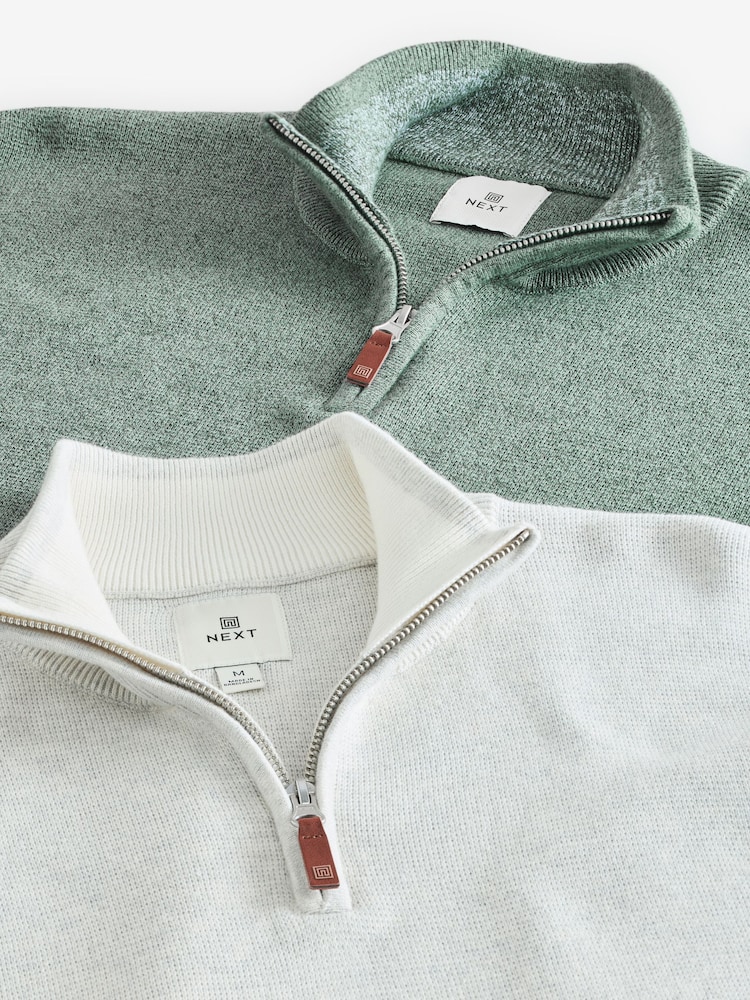 Vert sauge Vert/Oatmeal - Coupe classique 100% Coton Premium Quarter Zip Pull 2 Lot - Image 7 of 8