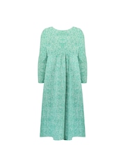Live Unlimited Green Curve Ditsy Leaf Print Cotton Slub Tiered Midi Dress - Image 10 of 11