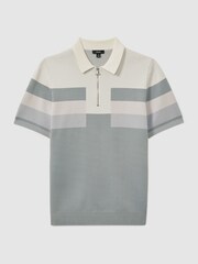 Reiss Ice Blue Verde Knitted Colourblock Half-Zip Polo Shirt - Image 2 of 5
