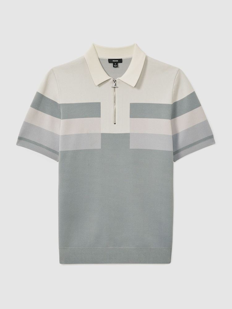 Reiss Ice Blue Verde Knitted Colourblock Half-Zip Polo Shirt - Image 2 of 5