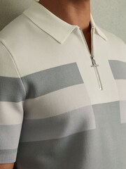 Reiss Ice Blue Verde Knitted Colourblock Half-Zip Polo Shirt - Image 3 of 5