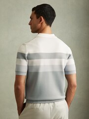 Reiss Ice Blue Verde Knitted Colourblock Half-Zip Polo Shirt - Image 4 of 5