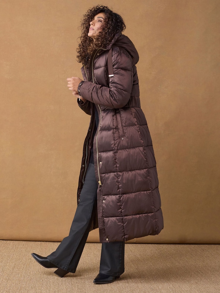 Burgundy Red Longline Waisted Shower Resistant Hooded Padded Coat - Image 2 of 10