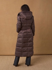 Burgundy Red Longline Waisted Shower Resistant Hooded Padded Coat - Image 3 of 10