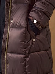 Burgundy Red Longline Waisted Shower Resistant Hooded Padded Coat - Image 5 of 10