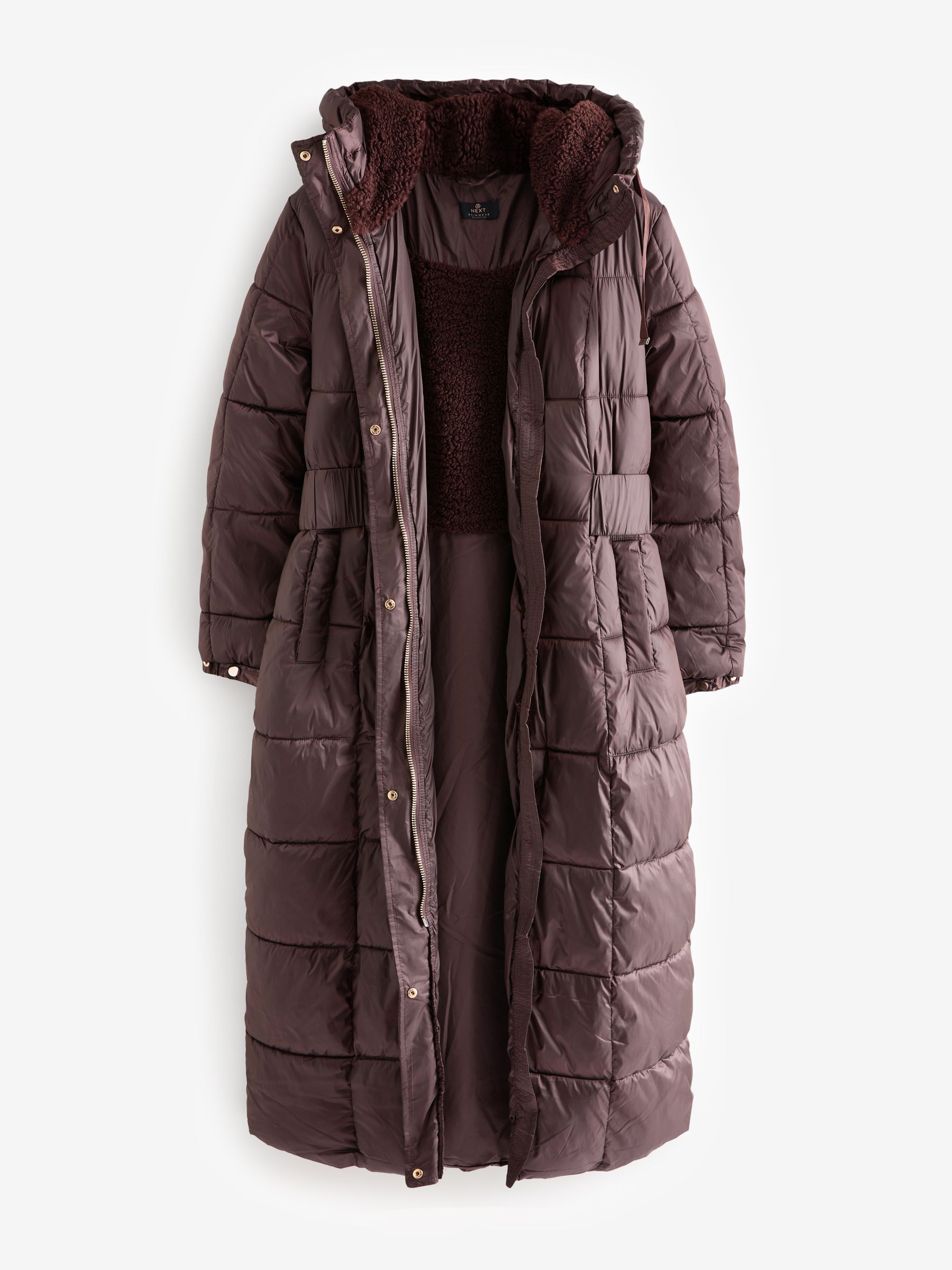 Buy Burgundy Red Longline Waisted Shower Resistant Hooded Padded Coat from Next USA