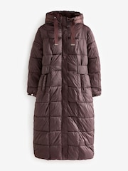 Burgundy Red Longline Waisted Shower Resistant Hooded Padded Coat - Image 7 of 10