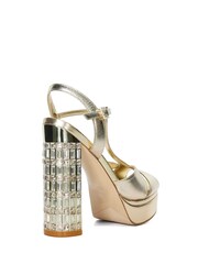 Dune London Gold Multiply Crystal Heel T-Bar Platform Sandals - Image 3 of 5