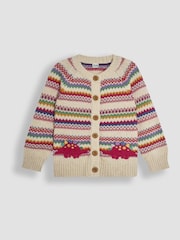 Cream Stripe Dino - JoJo Maman Bébé Knit Fairisle Pattern Cardigan - Изображение 1 из 3