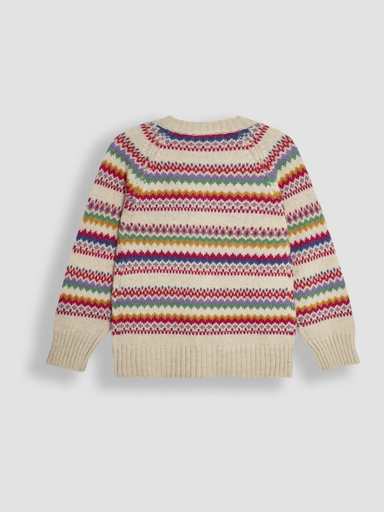 Cream Stripe Dino - JoJo Maman Bébé Knit Fairisle Pattern Cardigan - Изображение 2 из 3