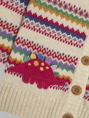Cream Stripe Dino - JoJo Maman Bébé Knit Fairisle Pattern Cardigan - Изображение 3 из 3