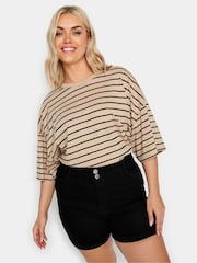 Yours Curve Black Elasticated Denim Shorts - Image 1 of 5