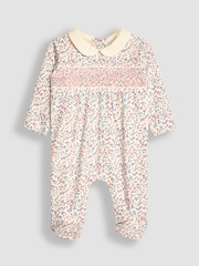 JoJo Maman Bébé Cream Pretty Smocked Sleepsuit - Image 1 of 3