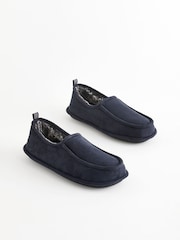 Navy Blue Faux Fur Lined Slippers - Image 3 of 7