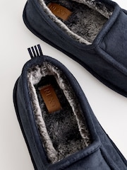Navy Blue Faux Fur Lined Slippers - Image 4 of 7