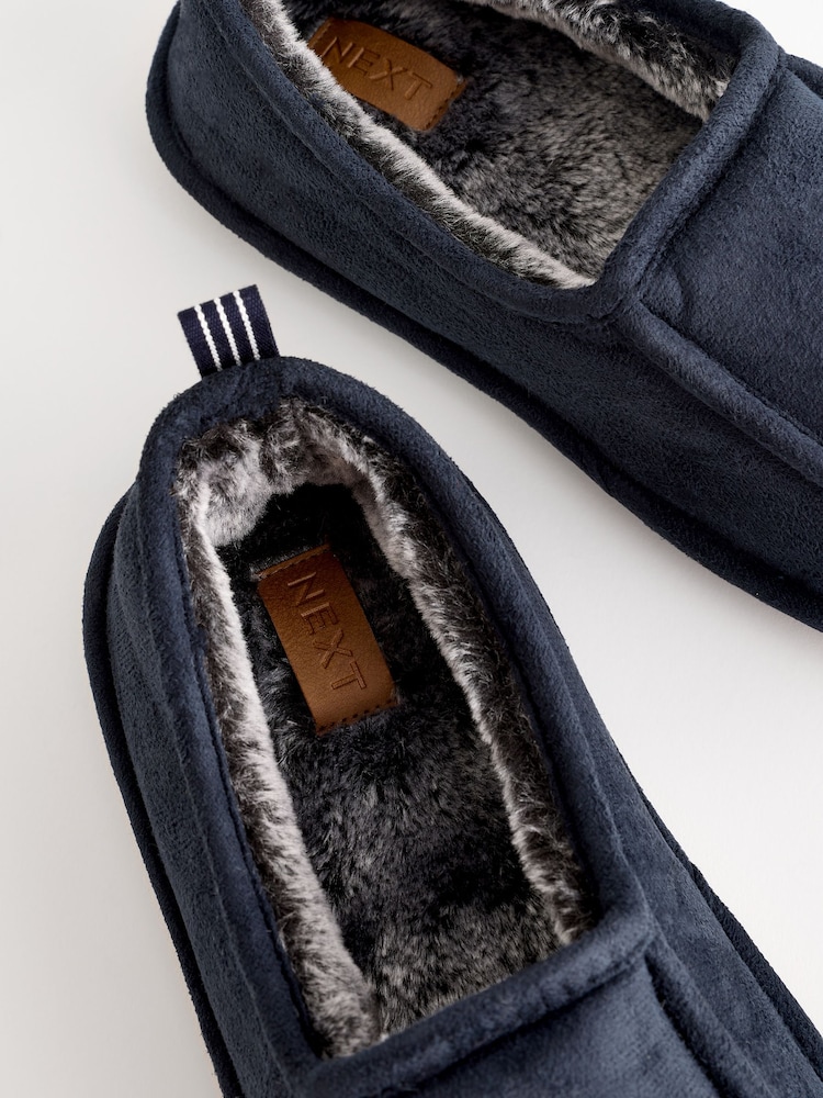 Navy Blue Faux Fur Lined Slippers - Image 4 of 7