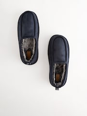 Navy Blue Faux Fur Lined Slippers - Image 5 of 7