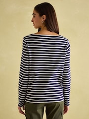 Joules Festive Harbour Navy/White Boat Neck Breton Top - Image 2 of 6