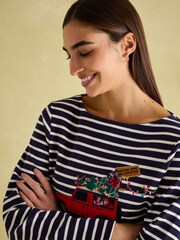 Joules Festive Harbour Navy/White Boat Neck Breton Top - Image 4 of 6