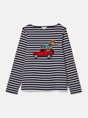 Joules Festive Harbour Navy/White Boat Neck Breton Top - Image 5 of 6