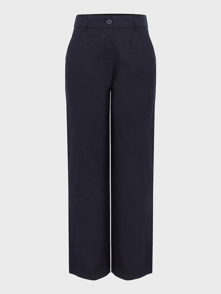 Hobbs Blue Petite Lynn Linen 100% Cotton Trousers - Image 4 of 4