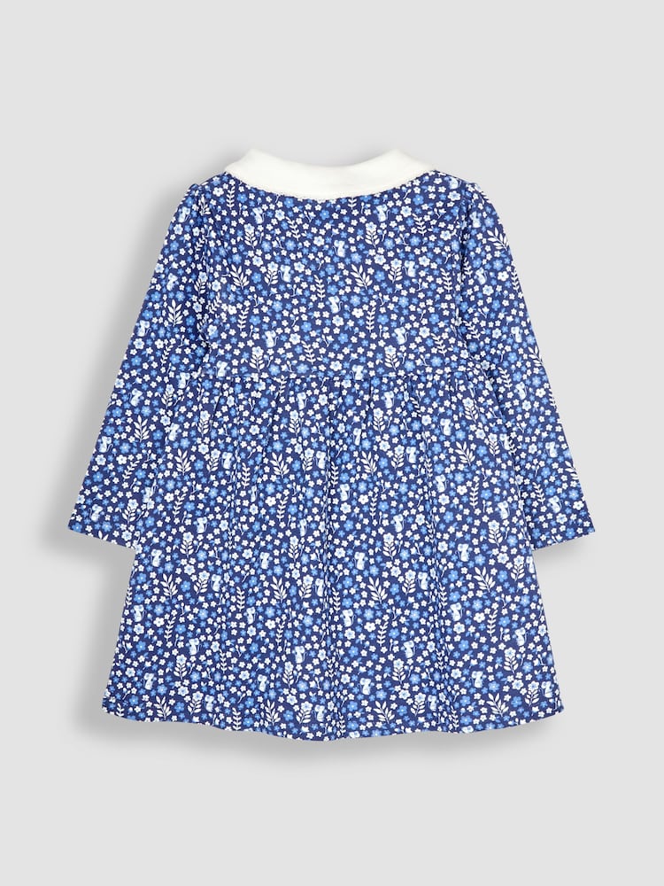 JoJo Maman Bébé Navy Blue Mouse Floral Peter Pan Dress - Image 2 of 3