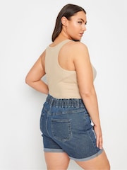 Yours Curve Blue YOURS Curve Mid Wash Blue Ripped Denim Shorts - Image 3 of 5