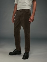 Dark Brown Slim Fit Corduroy Chino Trousers - Image 1 of 10